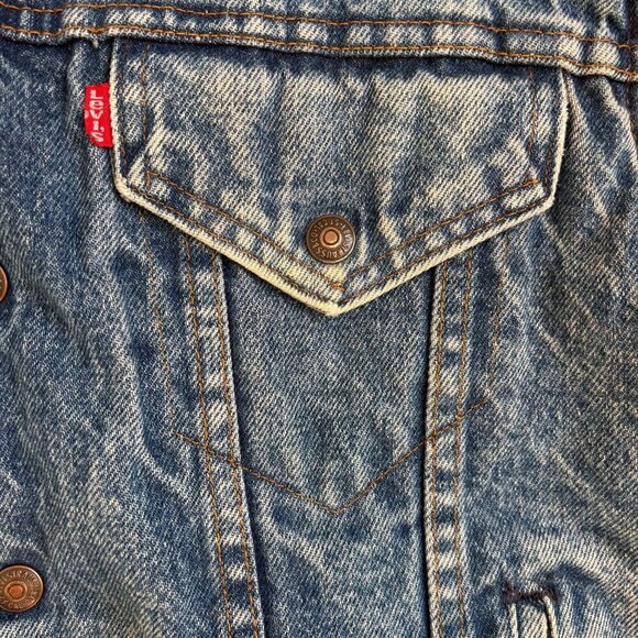 Vtg Levi's Jean Vest Sherpa Denim Faux Shearling Trucker Size M 1980s - Picture 7 of 10